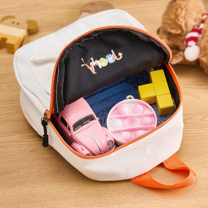 Front view of personalised mini corduroy backpack with embroidered name — soft textured child school bag ideal for preschool and back-to-school gifts.