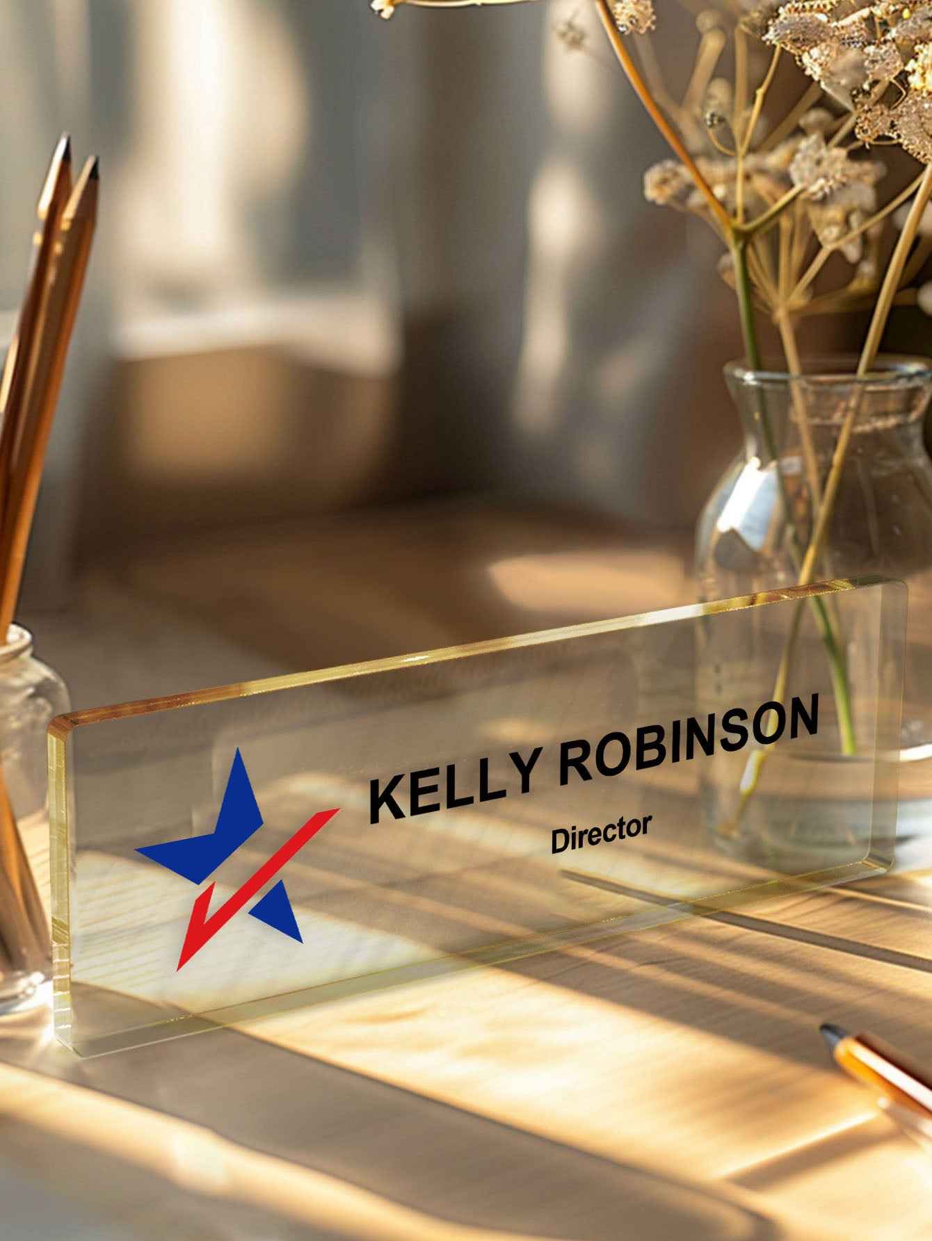 Custom Acrylic Desk Name Plate with Logo – Personalized Office Sign for Professional Display