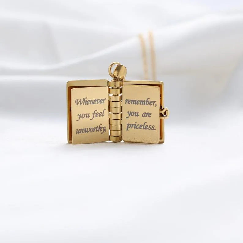Personalised My Little Star Book Necklace - Engraved Message Locket for Daughter
