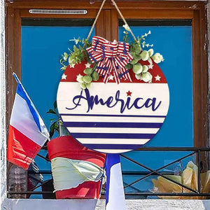 Welcome Door Sign 4th of July Independence Day Decorations Front Door Hanger Gifts