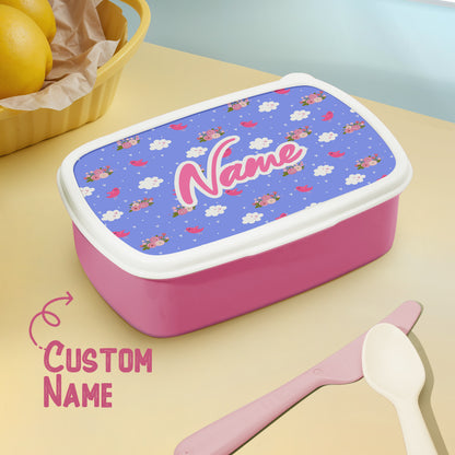 Personalised name lunch box with cute cartoon print – kids' school lunchbox, durable plastic and custom name gift