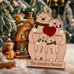 Personalised Family Wooden Bears Ornament - Custom Christmas Gift