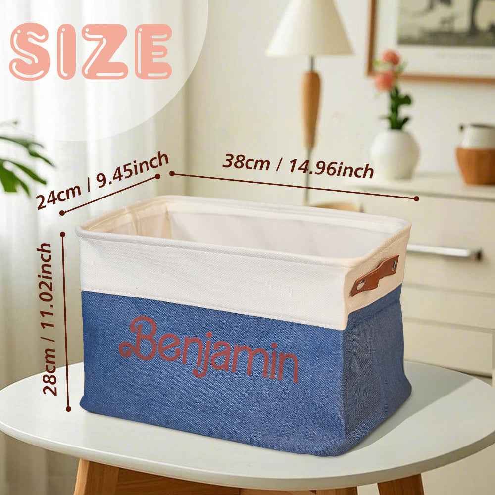 Personalized Storage Basket with Name Toy Bin Linen Organizer Gifts for Children