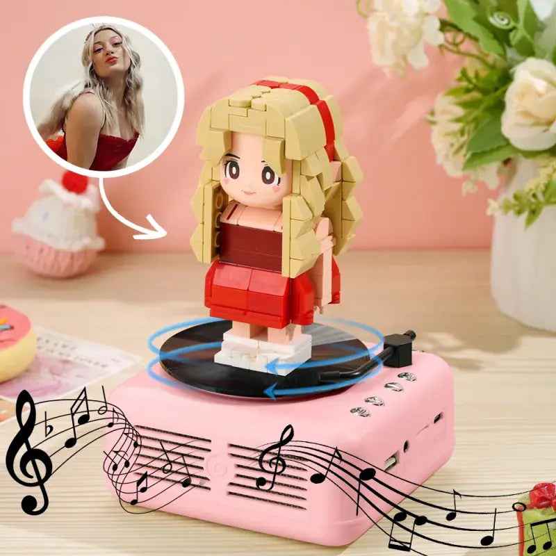 Customizable 1 Person Full Body Custom Brick Figures with Bluetooth Speaker Base Can Play Music Anniversary Gift