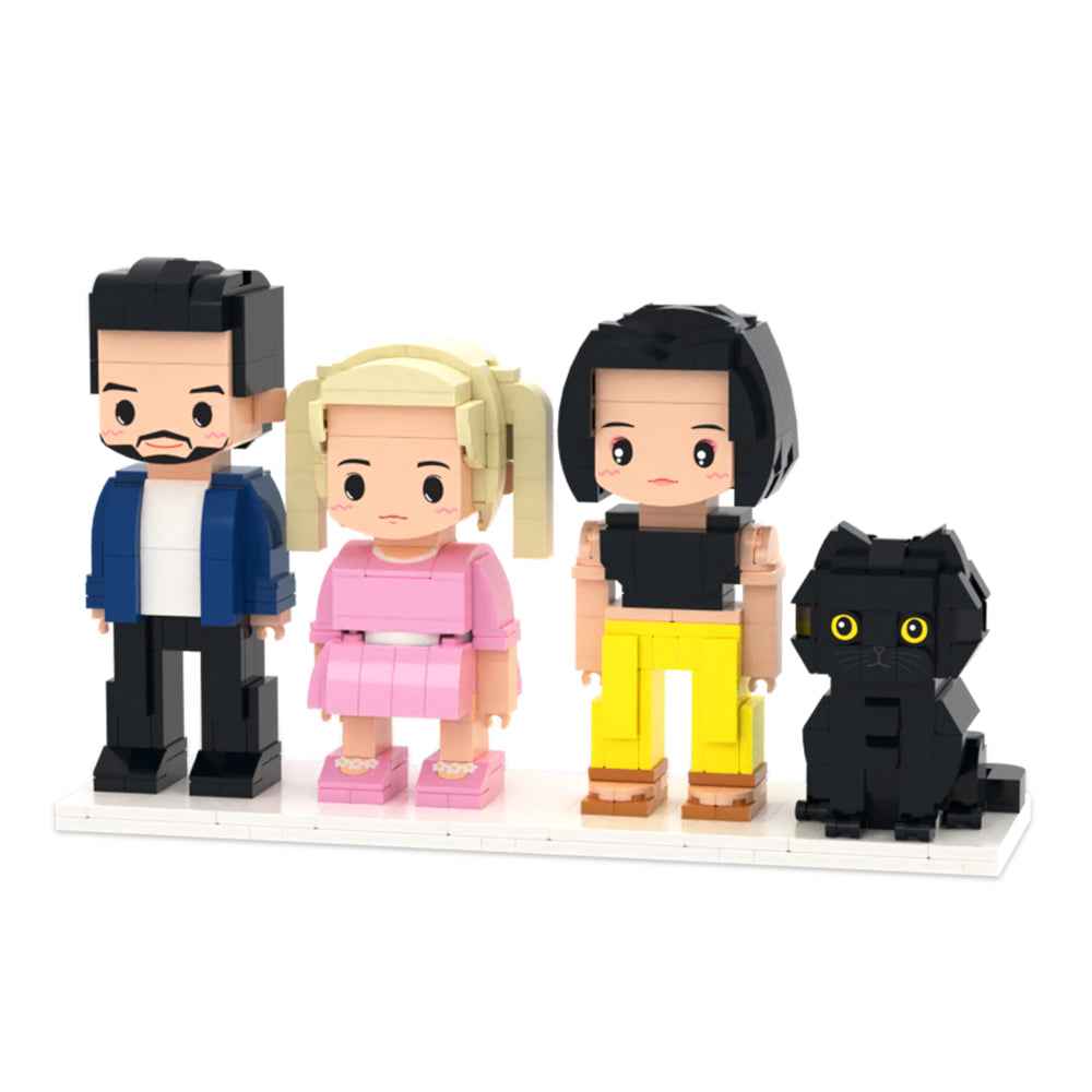 Custom Full-Body Cute Brick Figures of 3 People and 1 Cat Personalized Anniversary Gift Birthday Gift