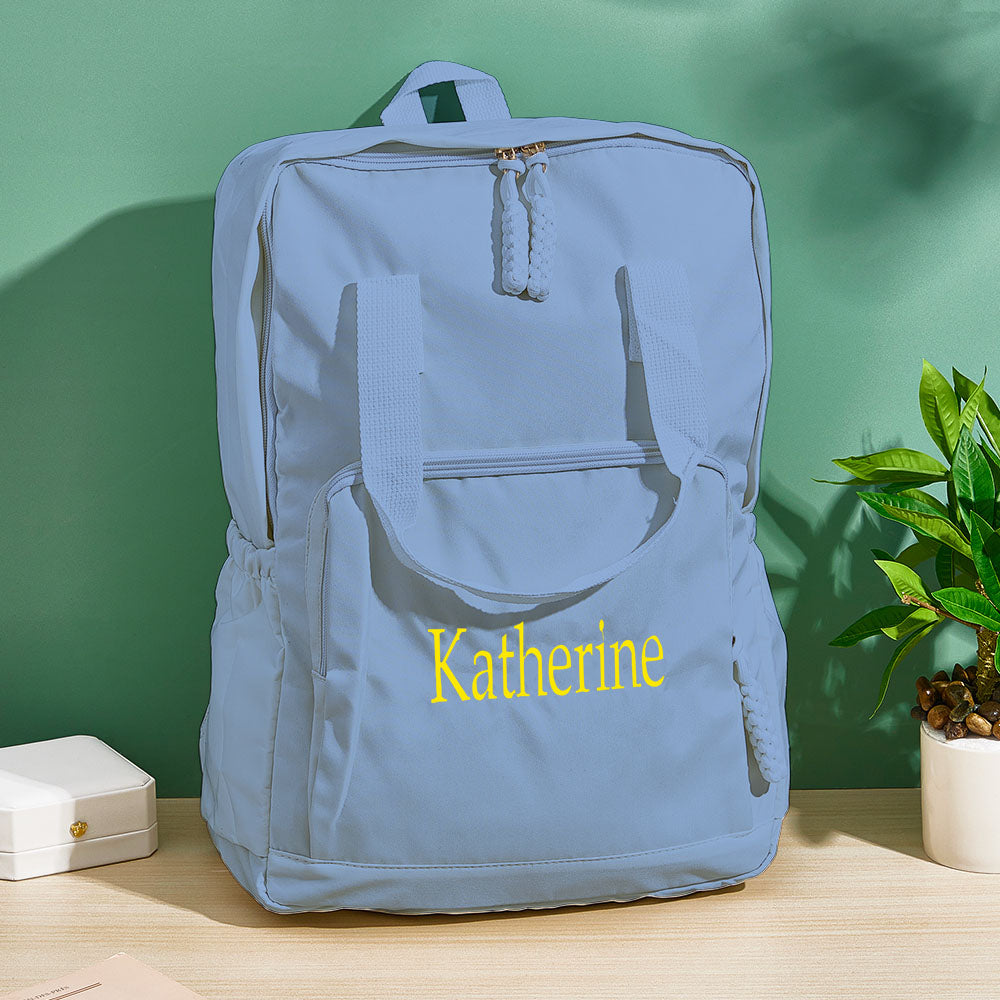 Interior view of personalised name backpack revealing spacious main compartment and organised pockets — perfect everyday custom travel bag for school or trips