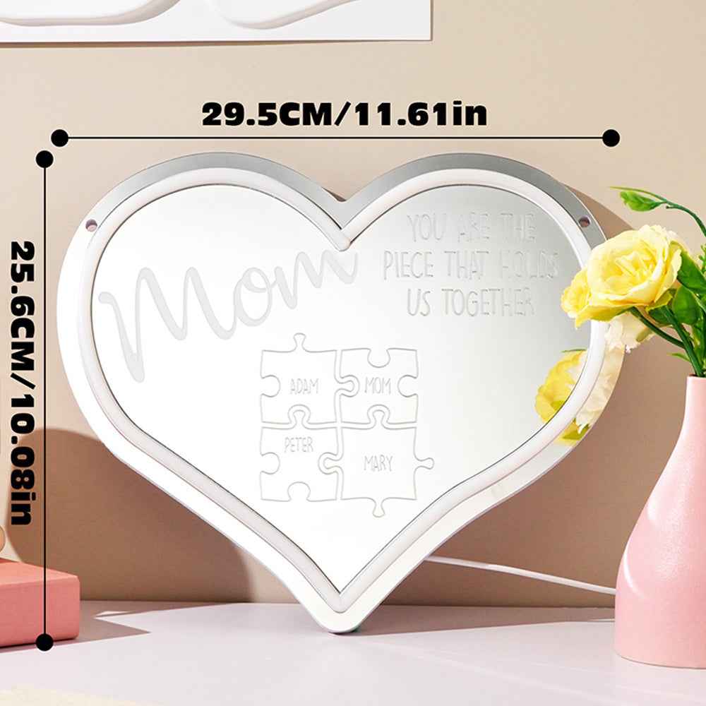 Personalized Mom You Are the Piece That Holds Us Together Neon Mirror Light Puzzle Piece Sign Mother's Day Gifts