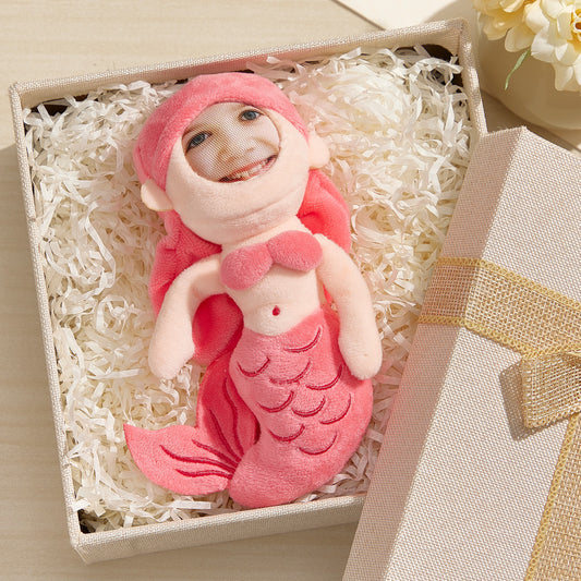 Close-up of a personalised 3D face plush animal keyring showing a custom photo face on soft plush – personalised keyring, custom photo plush keychain