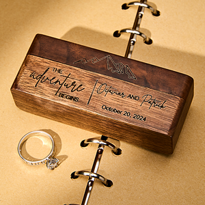 Personalized Rustic Engraved Wood 2 Rings Bearer Box with Date & Name Wedding Proposal Gift for Couple