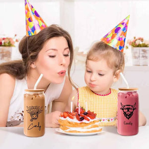 Personalized Highland Cow Tumbler with Name Clear Can Glass Gift for Highland Cow Lovers