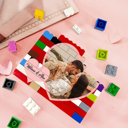 Personalised Heart Photo Block Puzzle — custom building brick keepsake with heart photo printed on eco-friendly waterproof PVC, perfect personalised gift