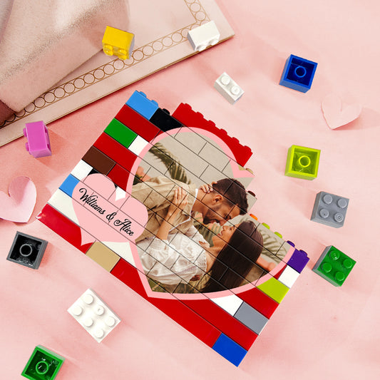 Personalised Heart Photo Block Puzzle — custom building brick keepsake with heart photo printed on eco-friendly waterproof PVC, perfect personalised gift