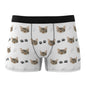 Front view of personalised men's boxer briefs with a bold custom cat face print — Custom Cat Face Boxer Shorts, photo-printed novelty underwear