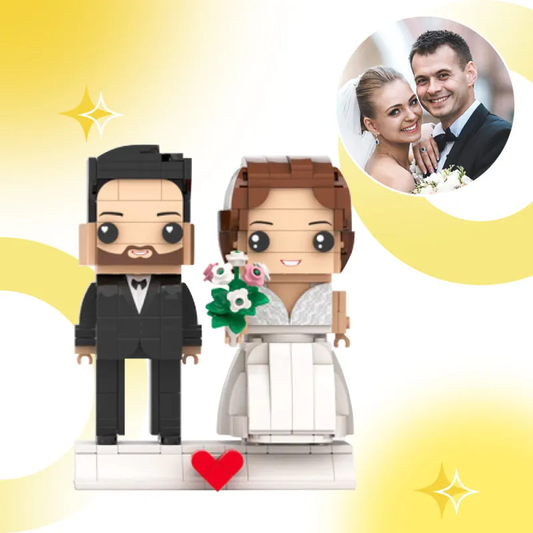 Bespoke full‑body personalised couple building‑block portrait – two‑person wedding ornament, unique engagement and anniversary gift for couples in the UK and Australia