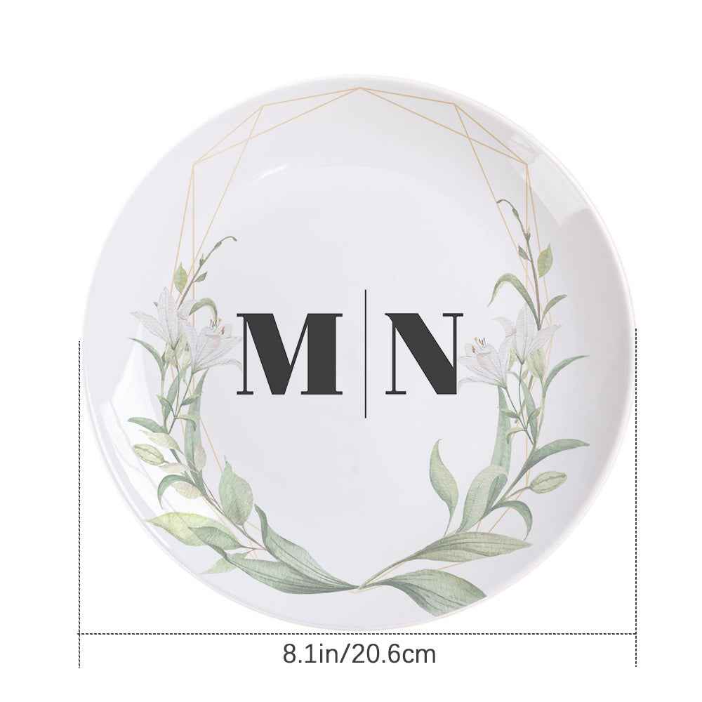 Custom Printed Flower Two Initials Ceramic Dinner Plates