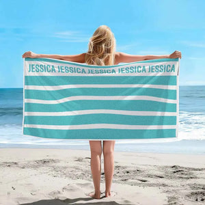 Personalized Stripe Beach Towel with Name Beach Accessories Gift for Family Kids