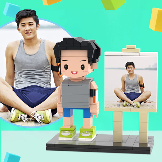 Custom full-body 1-person brick figure in frame — personalised small particle block toy gift for girlfriend