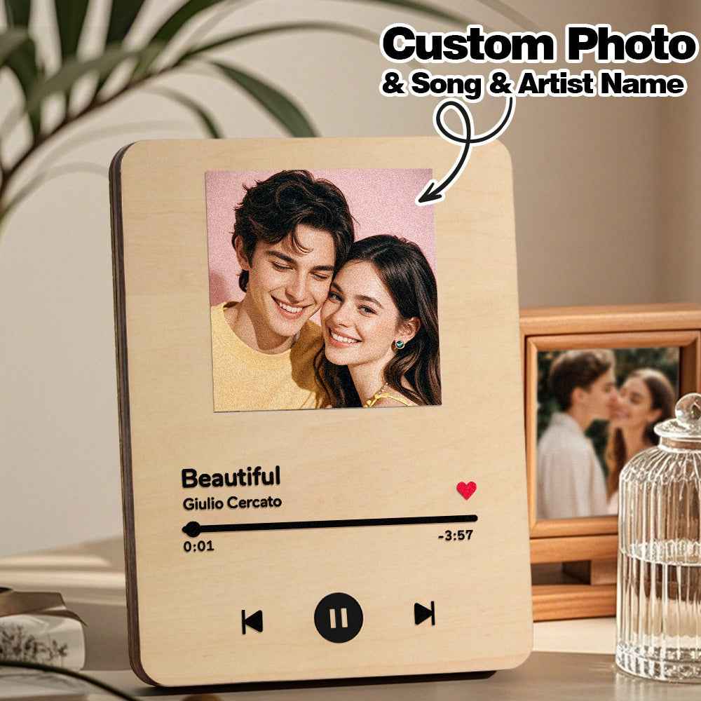 Wooden Music Record Player with Photo Wedding Anniversary Gifts