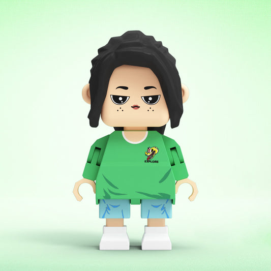 Personalised Giant Minifig — full‑body, fully customisable brick figure in eco‑friendly PLA with customised hairstyle, facial expression and outfit colours, perfect personalised gift for her