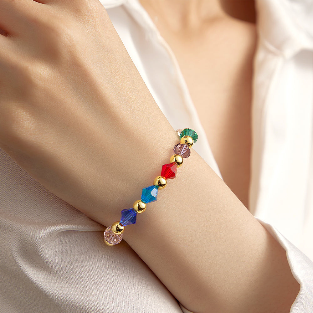 Personalised 1-12 Birthstone Family Bracelet | Elastic Beaded Gift for Women