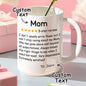 Close-up of five-star rating graphic and personalised name on ceramic mug — personalised coffee cup for Mum