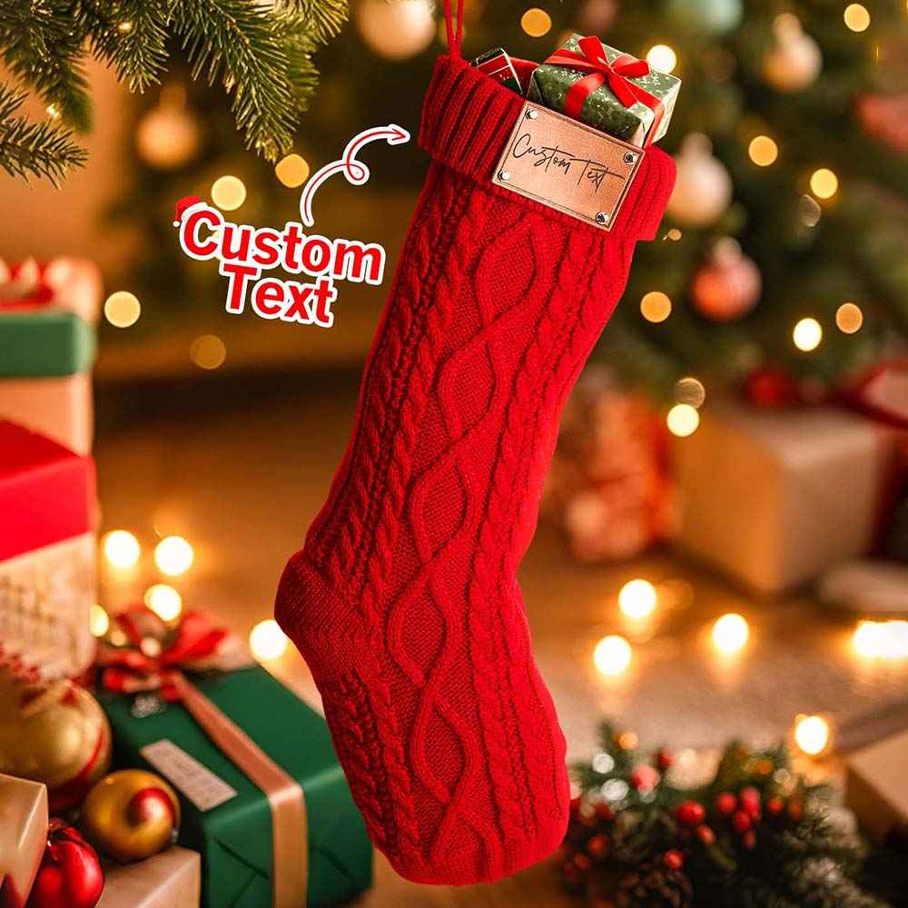 Custom Christmas Stocking Ornament with Personalized Text PU Leather Tag – Holiday & Home Decoration