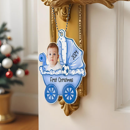 Personalised Baby Carriage Christmas Ornament with Photo - Acrylic Keepsake Gift