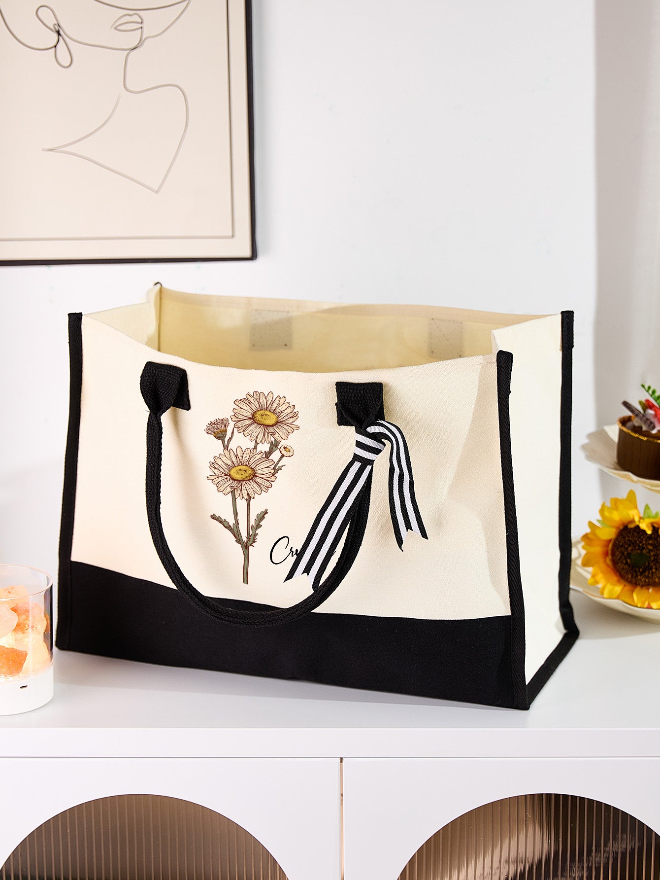 Personalised name canvas tote bag front view showing custom name on heavy-duty canvas 43 x 30 x 20 cm ideal bridesmaid wedding gift