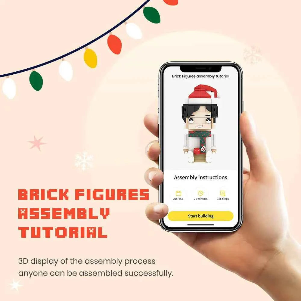Christmas Cat With Scarf And Hat Fully Body Customizable 1 Cat Personalized X-Mas Cat Photo CustomBrick Figures Small Particle Block