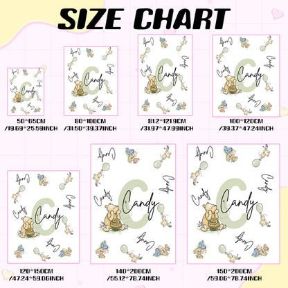 Name customization area on Winnie the Pooh blanket.