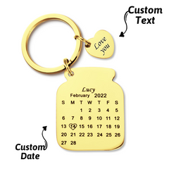 Personalised Anniversary Date Calendar Keychain - Custom Engraved Gift