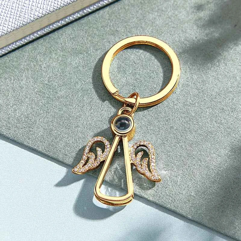 Personalized Angel Photo Keychain Projection Gem Ornament Memorial Gifts For Her