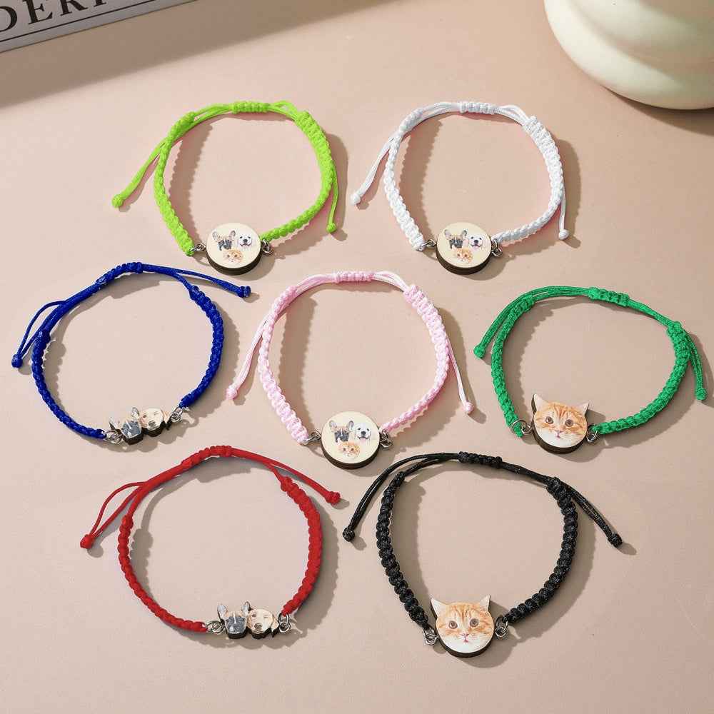 Personalized Pet Portrait Adjustable Braided Bracelet Birthday Gift for Pet Lover