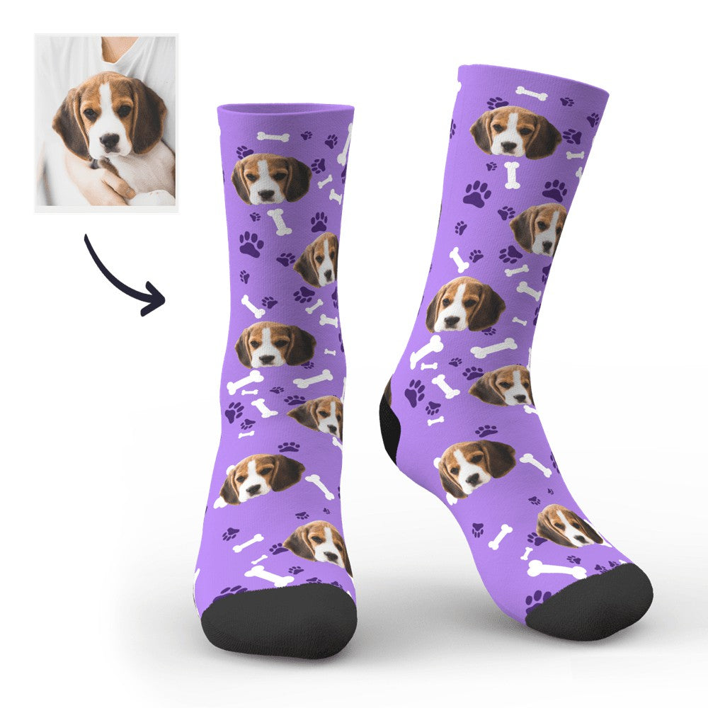 Screenshot of online custom design tool for uploading photos and text to create personalised photo socks — easy customisation and preview