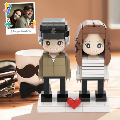 Full‑body personalised Dad & Me building‑block figures — custom two‑person brick gift for Father's Day