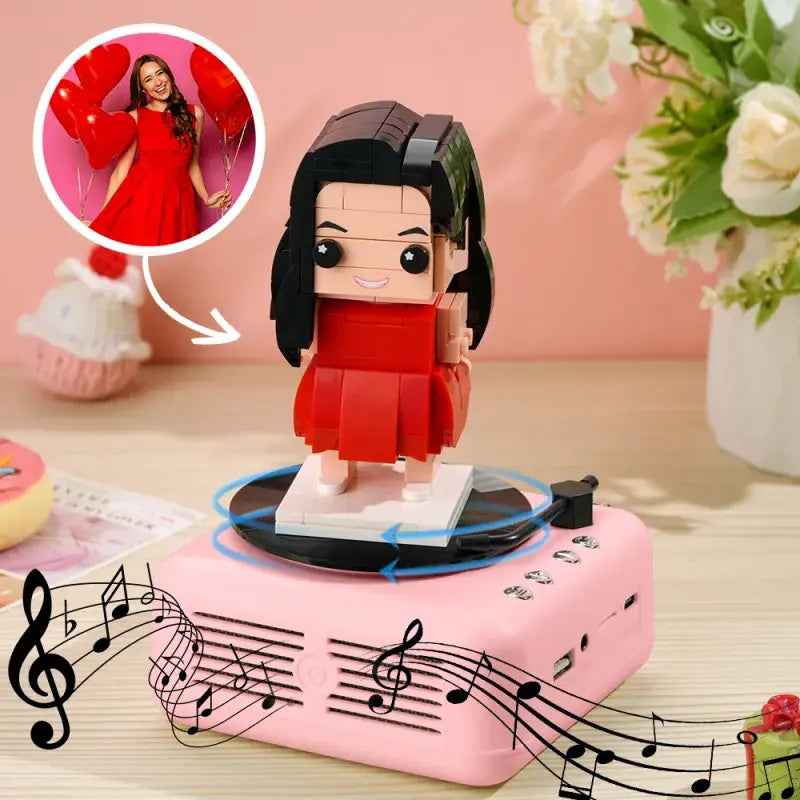Customizable 1 Person Full Body Custom Brick Figures with Bluetooth Speaker Base Can Play Music Anniversary Gift