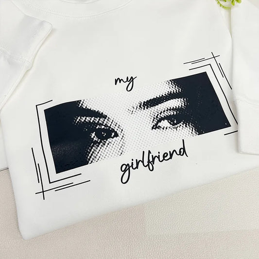 Personalised Custom Eyes tee featuring an eye sketch made from your photo on soft-feel polyester — perfect personalised photo gift for Valentine’s or a wedding.