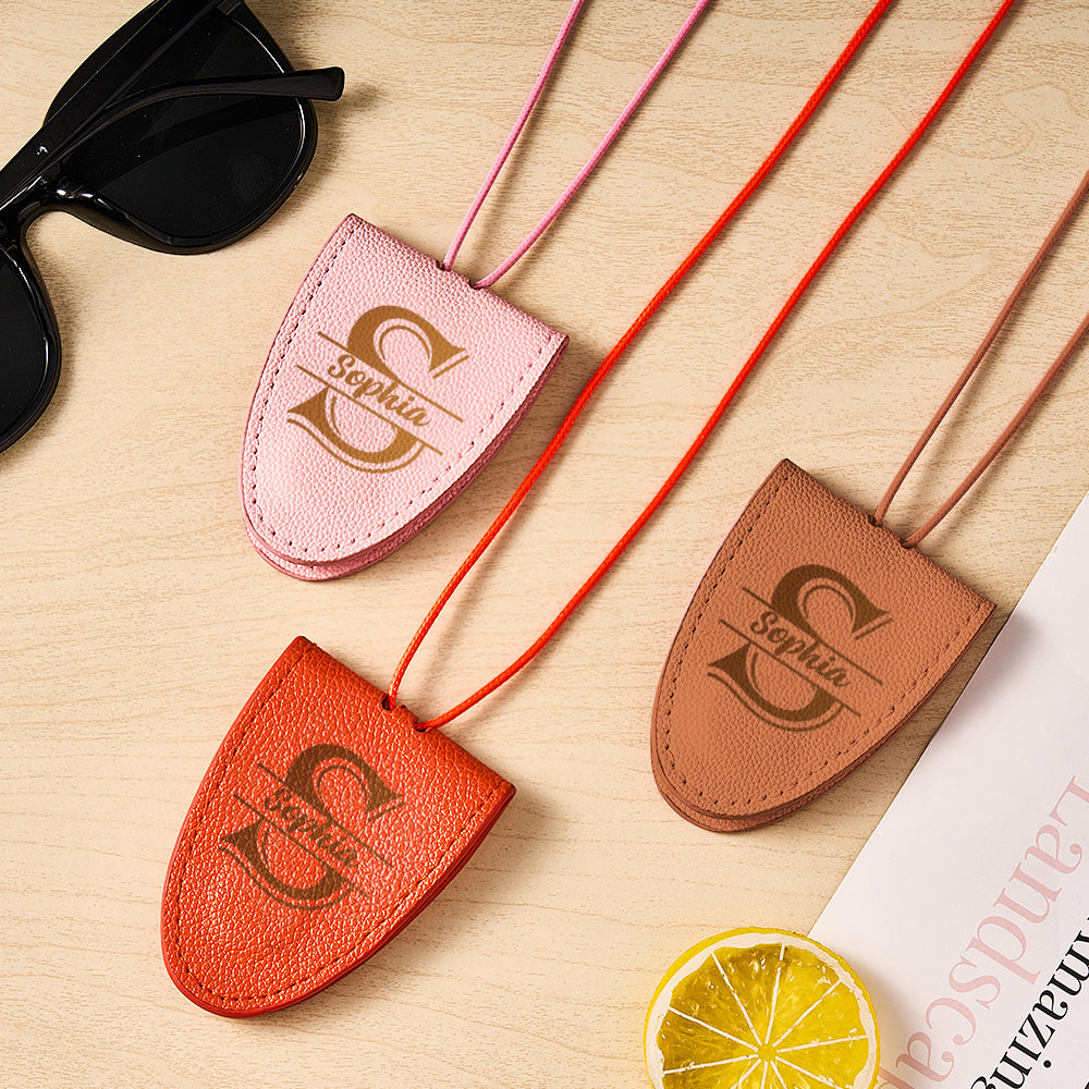 Personalised leather magnetic glasses clip lanyard with engraved initials – elegant personalised travel accessory gift