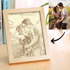 Personalized Engraved Photo Frame Wooden Sketch Effect - 6 Inches 8 Inches 10 Inches