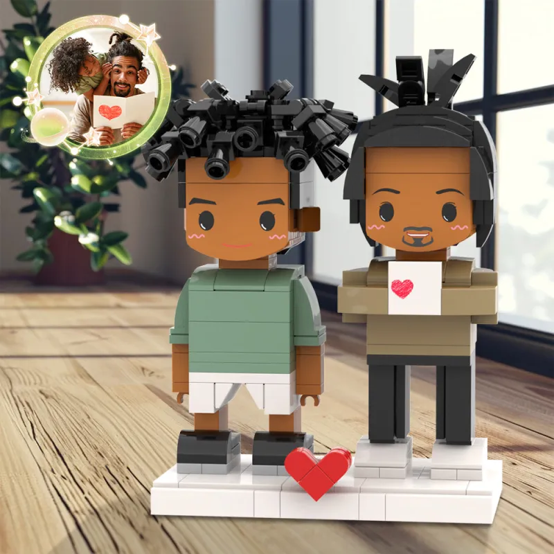 Personalised Dad & Son building block figures on a shared base — custom brick characters (2 people), handcrafted ABS keepsake, perfect gift for dad and son