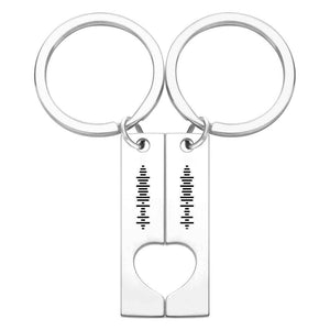 Custom Engraved Stainless Steel Scannable Music Code Couple Keychains