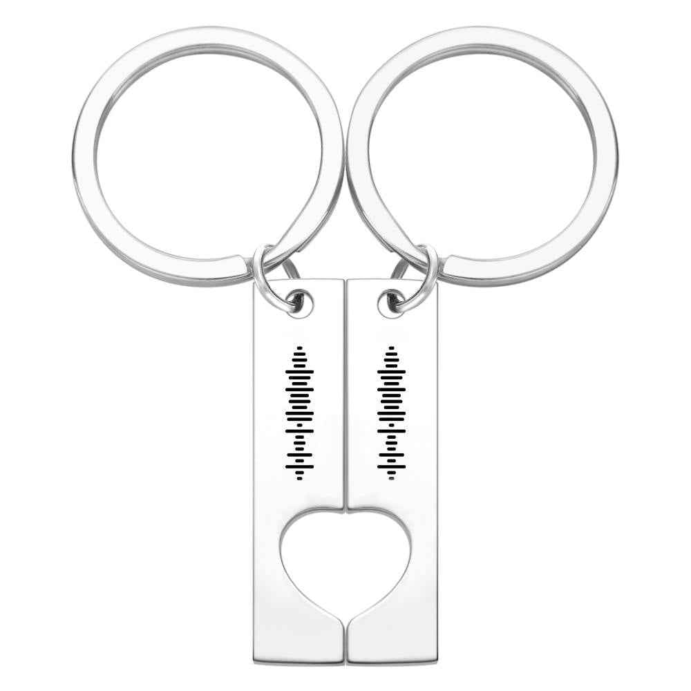Custom Engraved Stainless Steel Scannable Music Code Couple Keychains