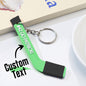 Detail shot of the keyring attachment and durable PLA construction on a personalised tiny hockey stick keepsake — sturdy custom keyring