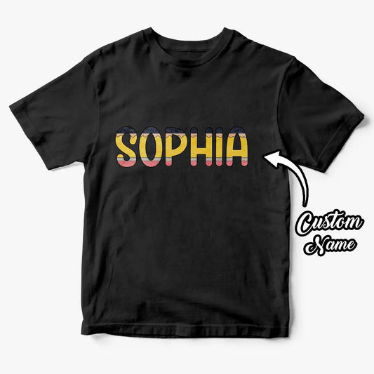 Personalised Back to School Pencil Name T‑shirt front view with custom name — first day of school keepsake for kids