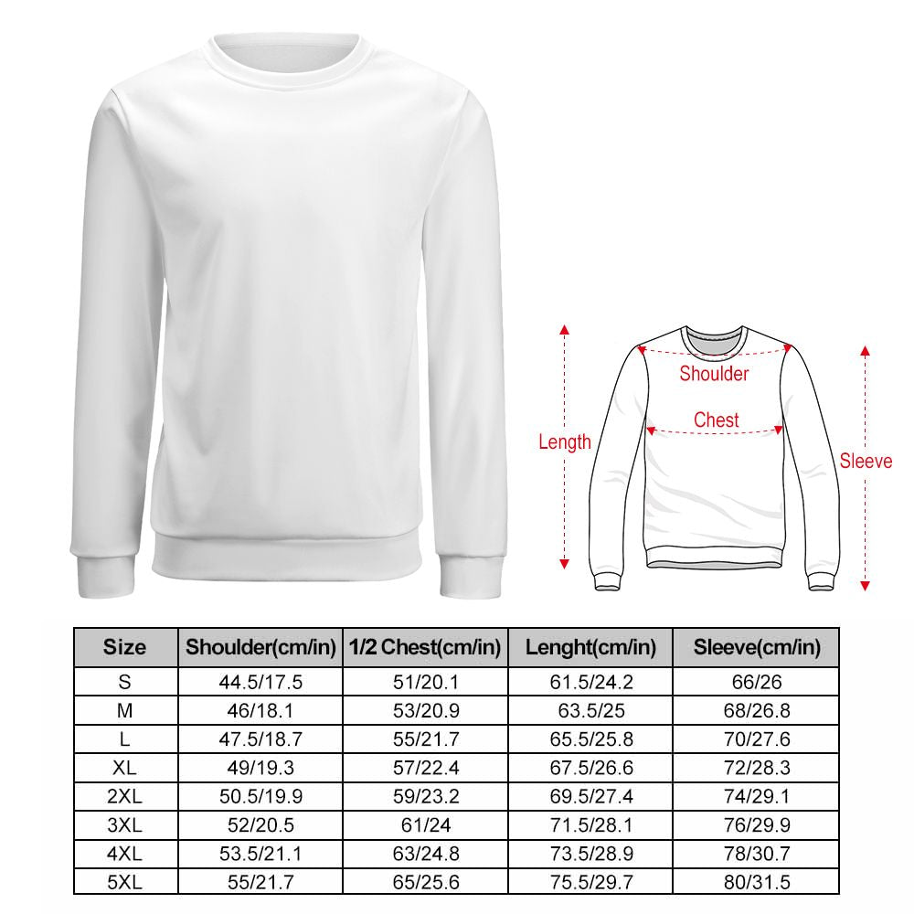 Flat lay of personalised custom text sweatshirt highlighting size and custom name placement on chest