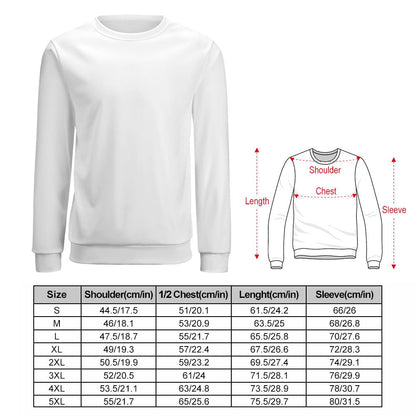 Flat lay of personalised custom text sweatshirt highlighting size and custom name placement on chest