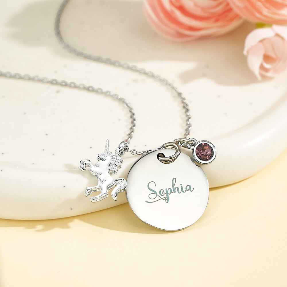 Personalized Unicorn Necklace with Birthstone Name Necklace Birthday Gift for Girls