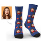 Personalisation example showing uploaded portrait and colour selection for personalised custom face socks — easy online design tool for photo socks