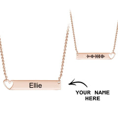 Personalised Engraved Hollow Heart Bar Necklace with Name & Music Code
