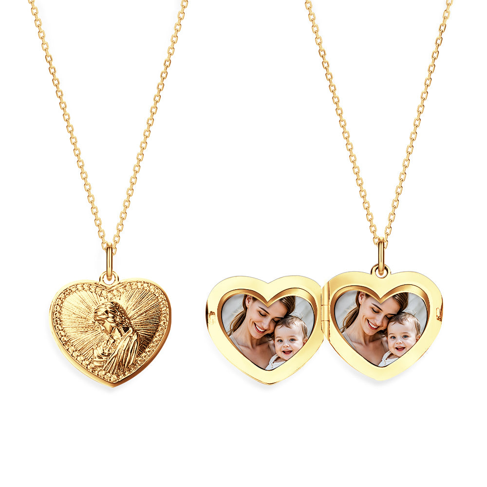 Personalised Heart Photo Locket Necklace with Embossed Design - Unique Gift for Mum